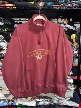Vintage 90s Washington Redskins Red 1/4 Zip Embroidered Sweater Size Large